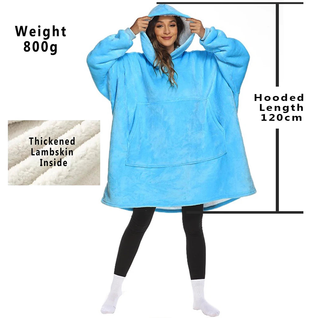 Winter Hoodies Sweatshirt Women Men Pullover Fleece Giant TV Oversized Blanket with Long Flannel Sleeves