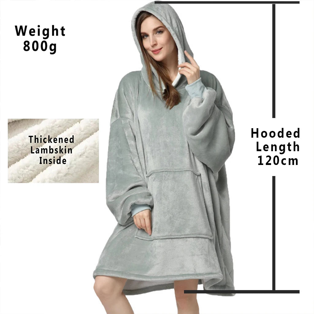 Winter Hoodies Sweatshirt Women Men Pullover Fleece Giant TV Oversized Blanket with Long Flannel Sleeves