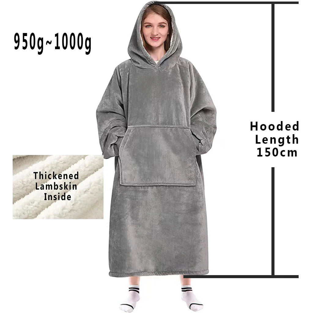 Winter Hoodies Sweatshirt Women Men Pullover Fleece Giant TV Oversized Blanket with Long Flannel Sleeves