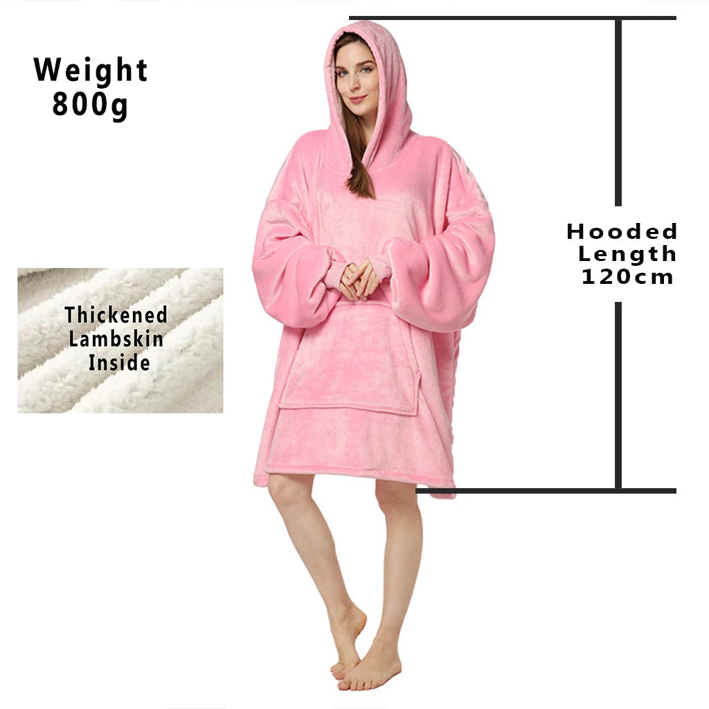 Winter Hoodies Sweatshirt Women Men Pullover Fleece Giant TV Oversized Blanket with Long Flannel Sleeves