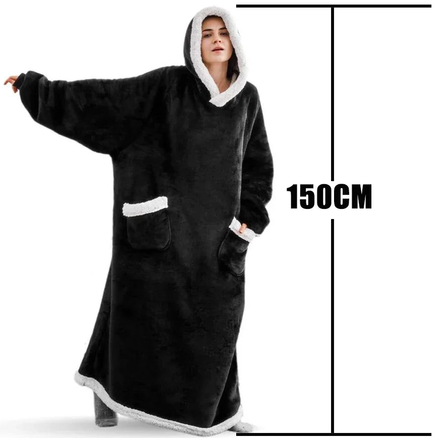 Winter Hoodies Sweatshirt Women Men Pullover Fleece Giant TV Oversized Blanket with Long Flannel Sleeves